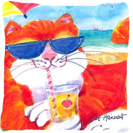 Carolines Treasures Carolines Treasures 6118PW1414 Cool Cat With Sunglasses At The Beach Decorative Indoor & Outdoor Fabric Pillow 6118PW1414